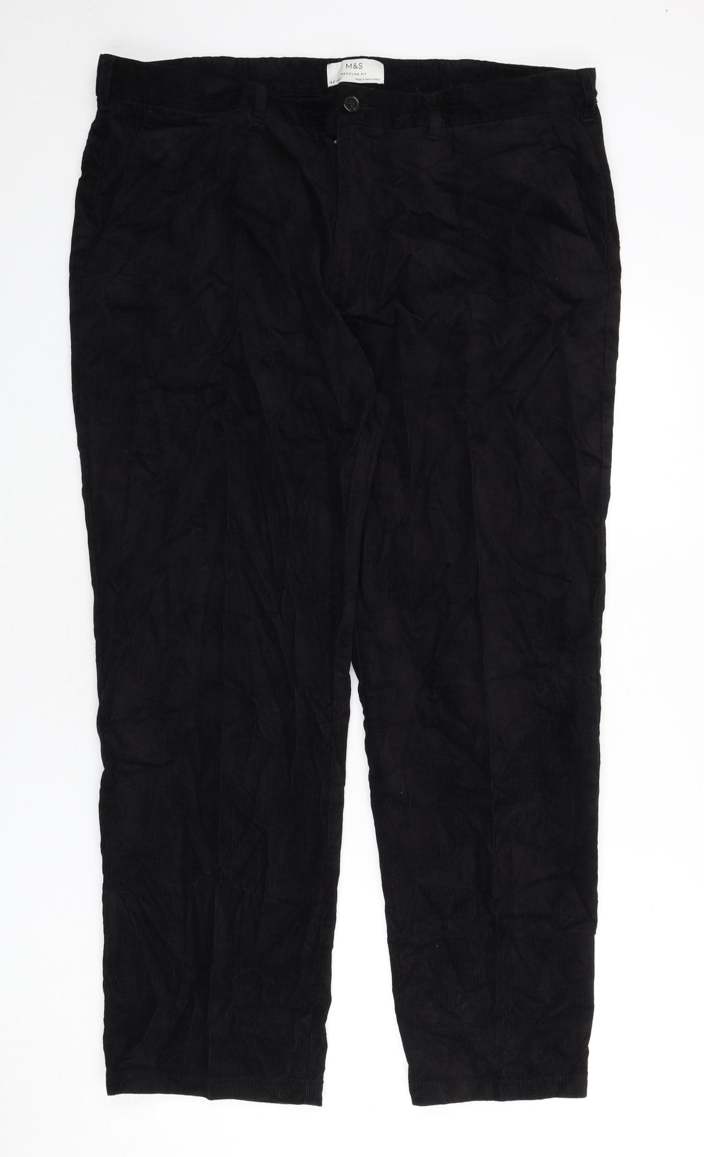Marks and Spencer Mens Black Cotton Trousers Size 42 in L31 in Regular Zip