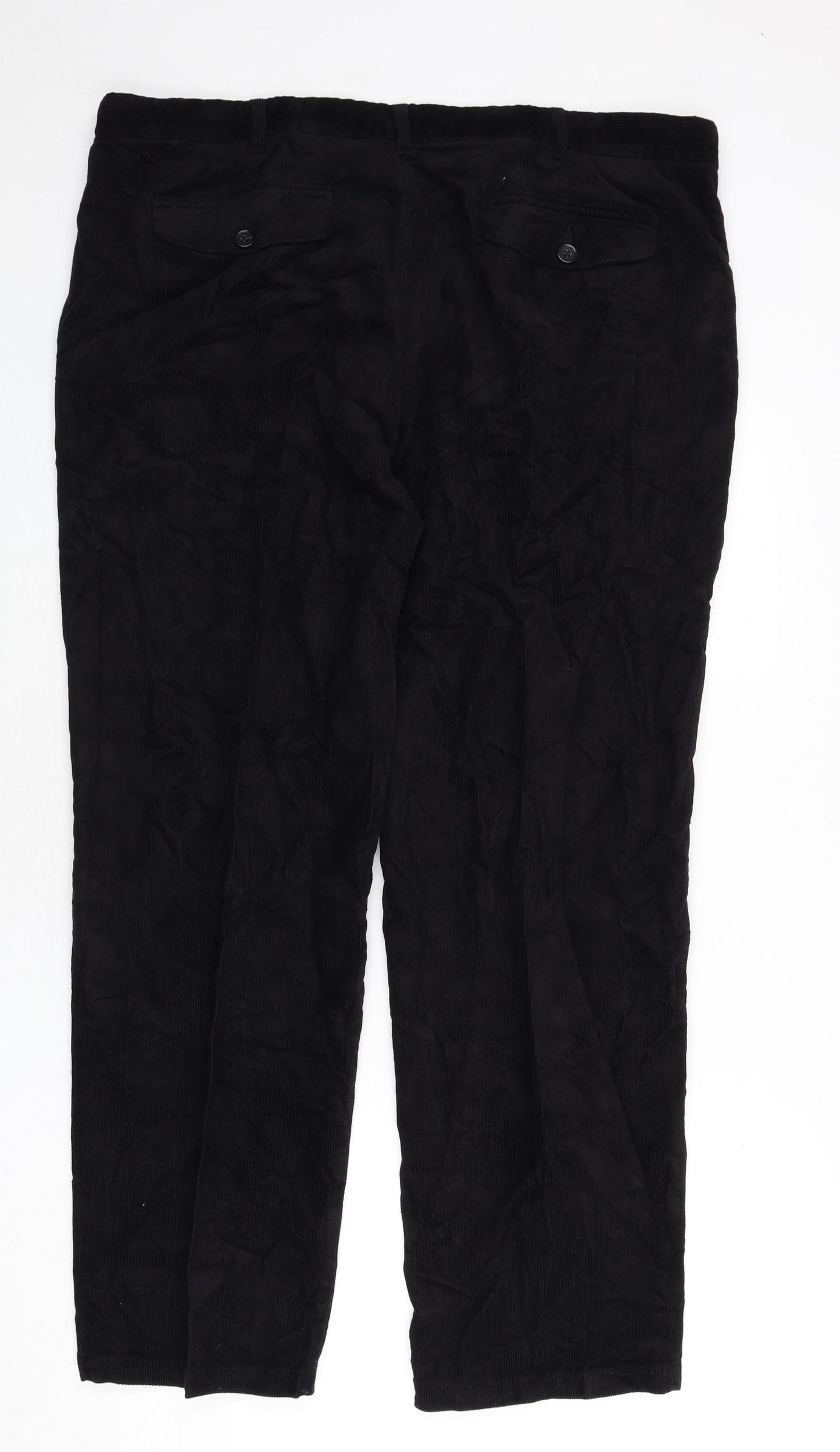 Marks and Spencer Mens Black Cotton Trousers Size 42 in L31 in Regular Zip