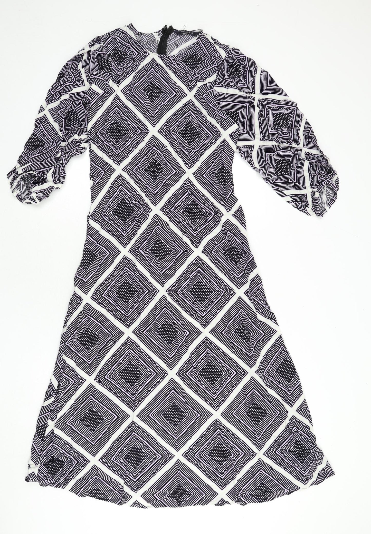 Marks and Spencer Womens Multicoloured Geometric Viscose A-Line Size 10 Round Neck Zip