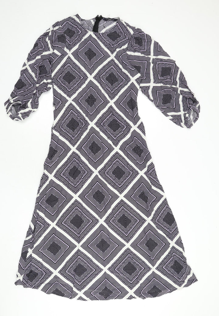 Marks and Spencer Womens Multicoloured Geometric Viscose A-Line Size 10 Round Neck Zip