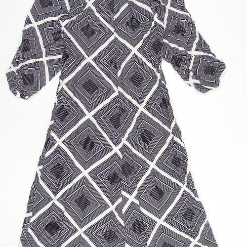 Marks and Spencer Womens Multicoloured Geometric Viscose A-Line Size 10 Round Neck Zip