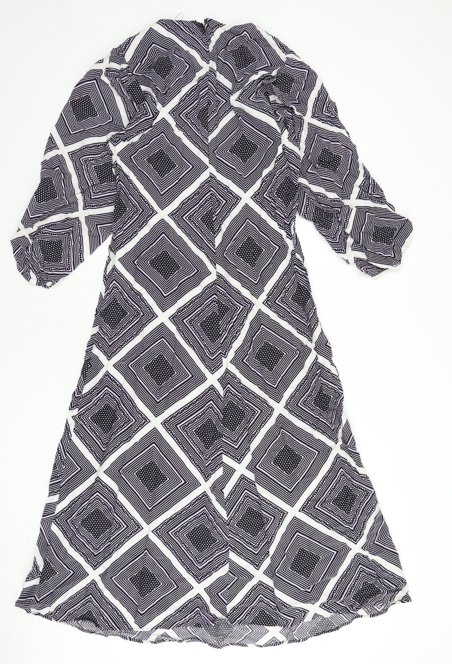 Marks and Spencer Womens Multicoloured Geometric Viscose A-Line Size 10 Round Neck Zip
