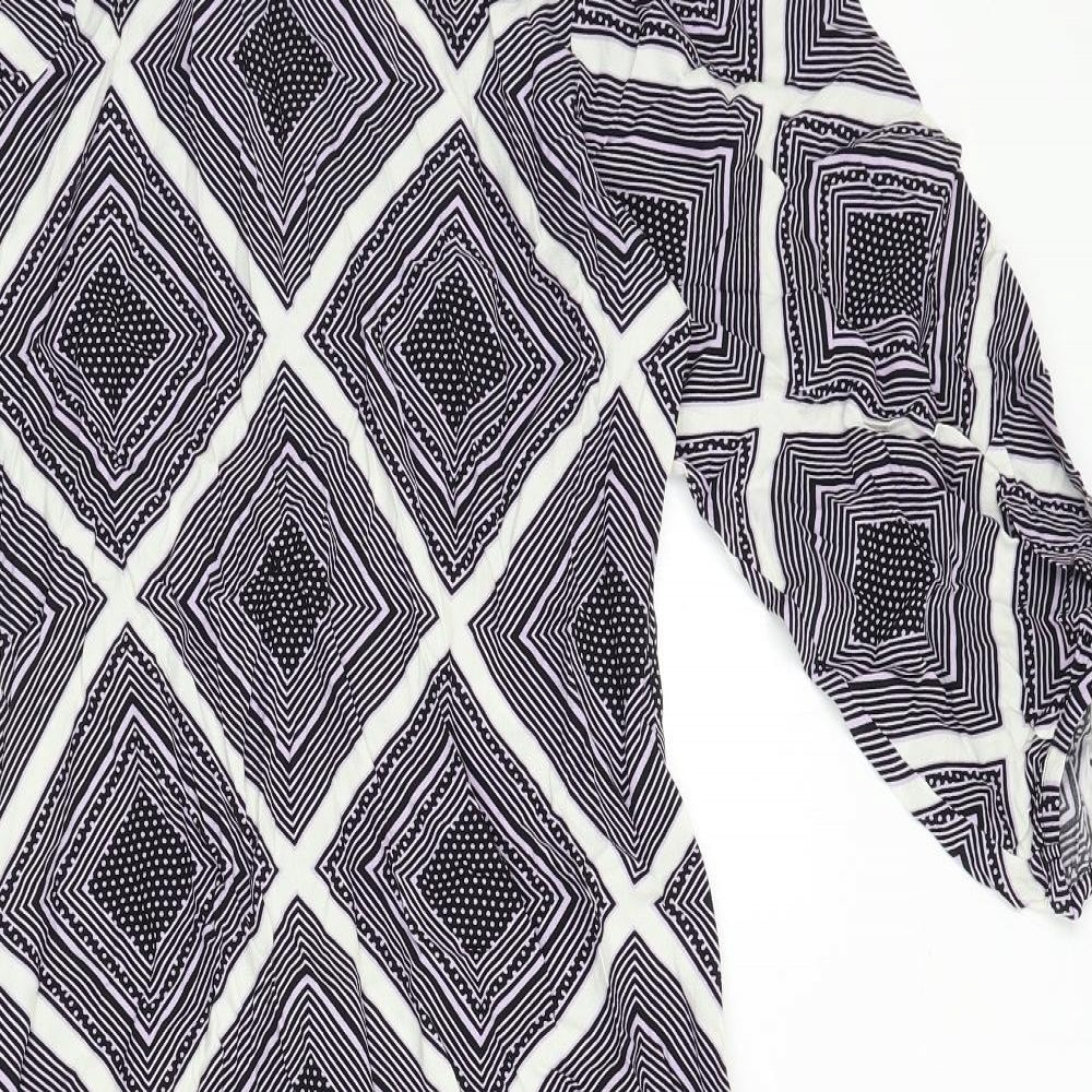 Marks and Spencer Womens Multicoloured Geometric Viscose A-Line Size 10 Round Neck Zip