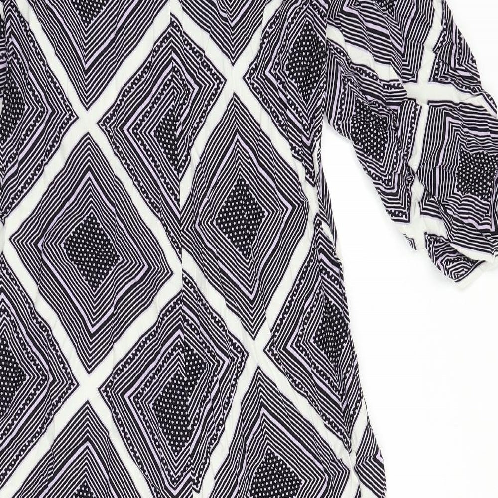 Marks and Spencer Womens Multicoloured Geometric Viscose A-Line Size 10 Round Neck Zip
