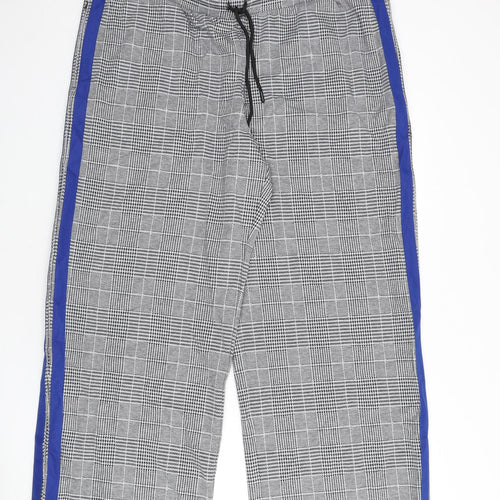 Marks and Spencer Womens Black Geometric Polyester Trousers Size 22 L27 in Regular Drawstring - Houndstooth