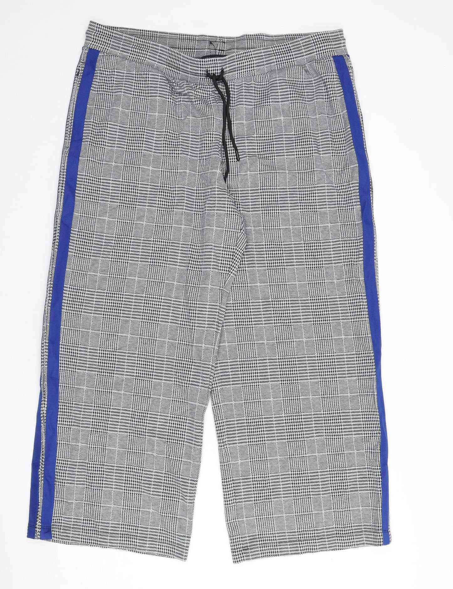 Marks and Spencer Womens Black Geometric Polyester Trousers Size 22 L27 in Regular Drawstring - Houndstooth