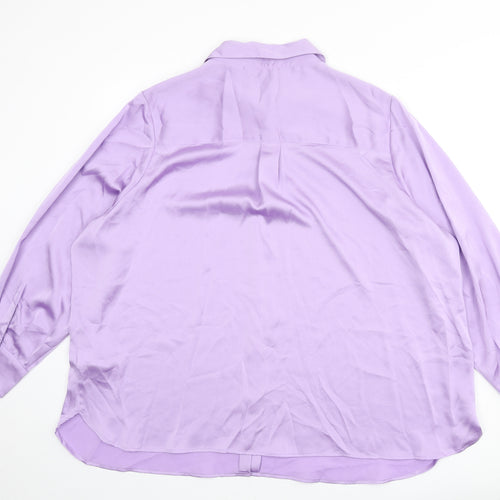Marks and Spencer Womens Purple Polyester Basic Button-Up Size 24 Collared