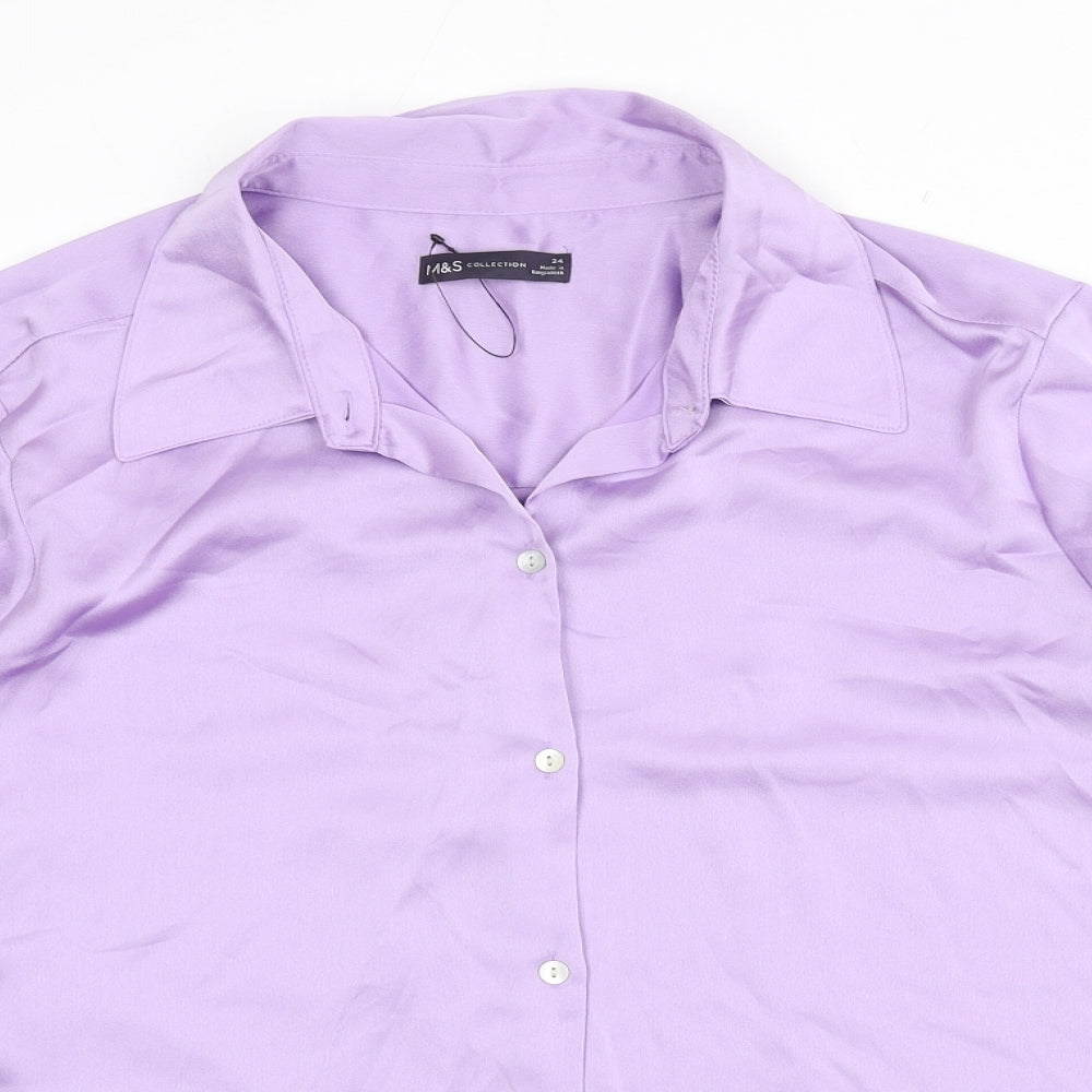 Marks and Spencer Womens Purple Polyester Basic Button-Up Size 24 Collared