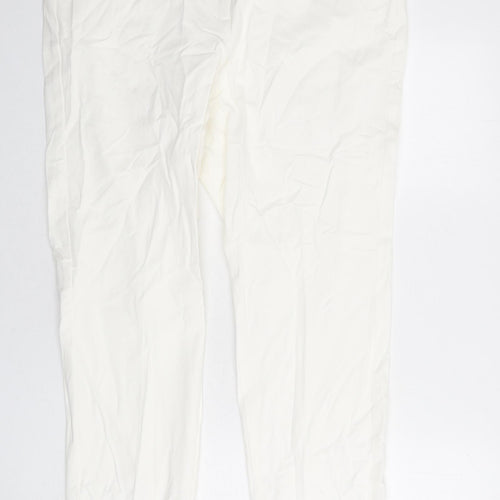 Marks and Spencer Womens Ivory Viscose Trousers Size 20 L26 in Slim Zip - Ankle Grazer