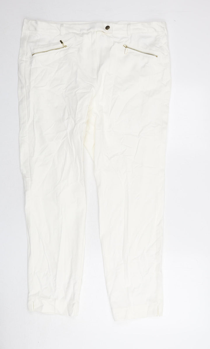 Marks and Spencer Womens Ivory Viscose Trousers Size 20 L26 in Slim Zip - Ankle Grazer