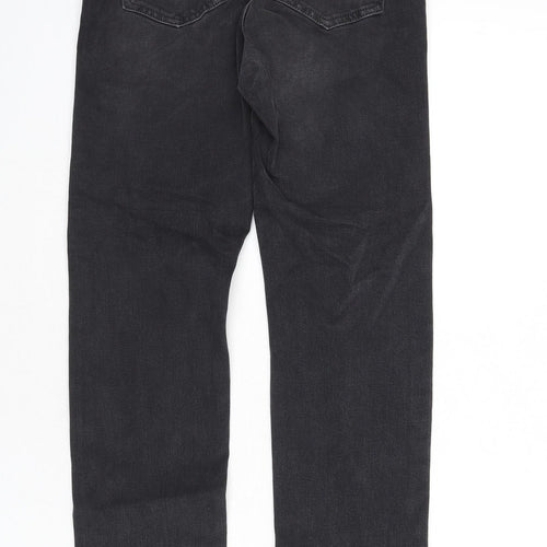 Marks and Spencer Womens Grey Cotton Straight Jeans Size 6 L26 in Regular Zip