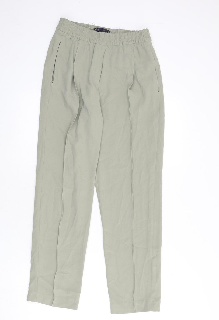 Marks and Spencer Womens Green Polyester Trousers Size 8 L26 in Regular