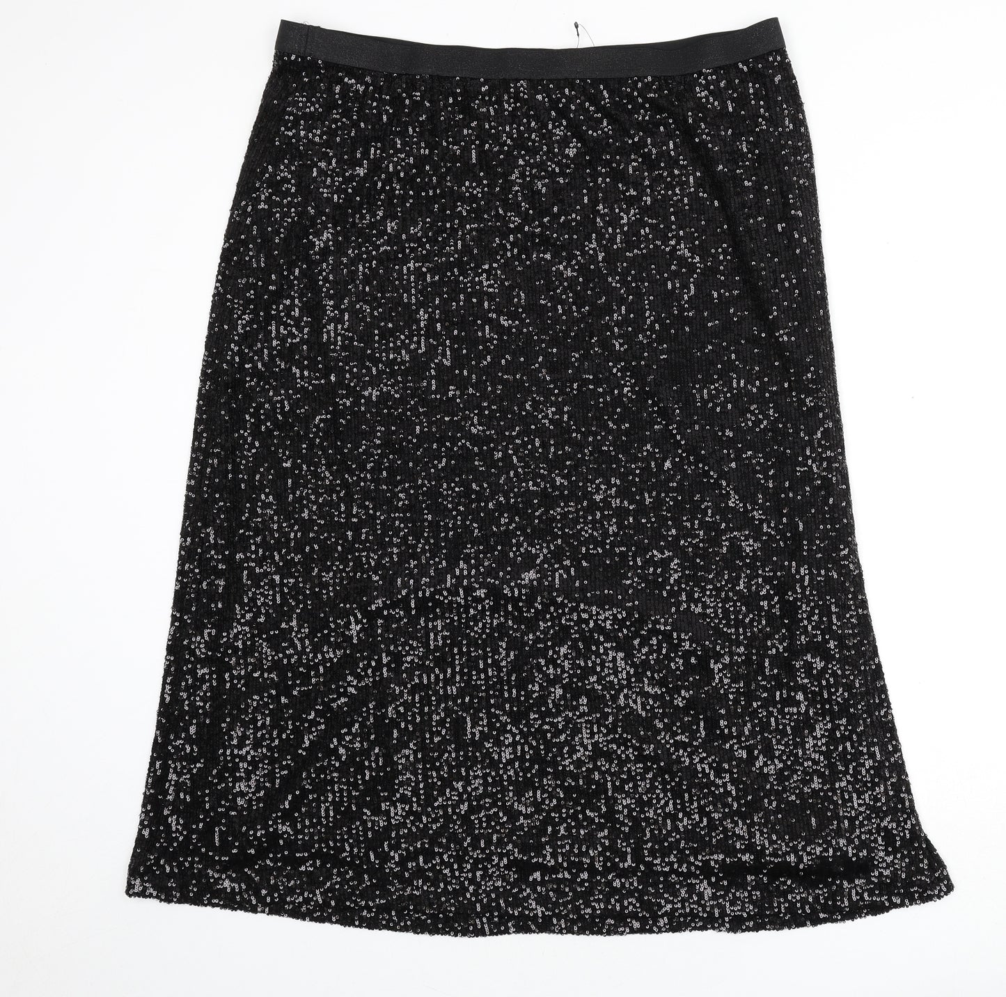 Marks and Spencer Womens Black Polyester A-Line Skirt Size 20 - Sequins