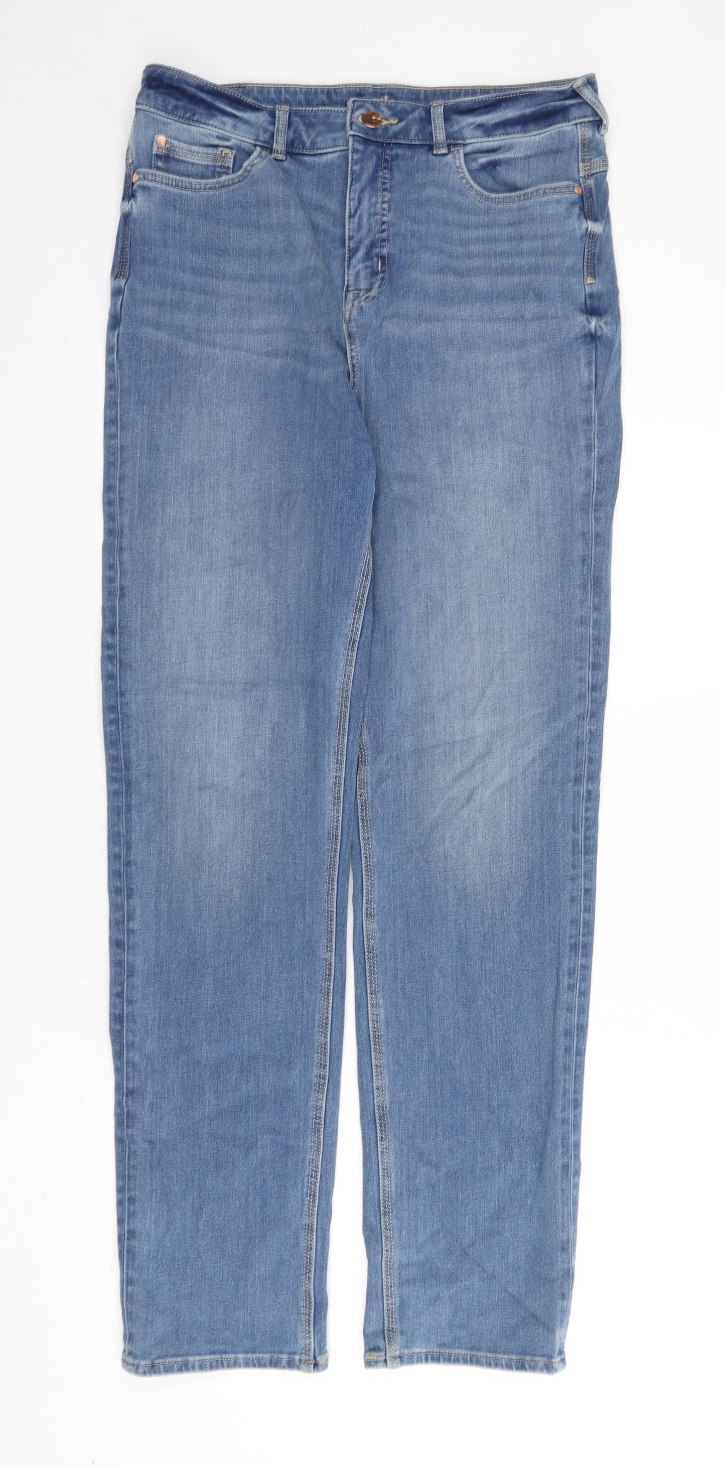 Marks and Spencer Womens Blue Cotton Straight Jeans Size 14 L30 in Regular Zip