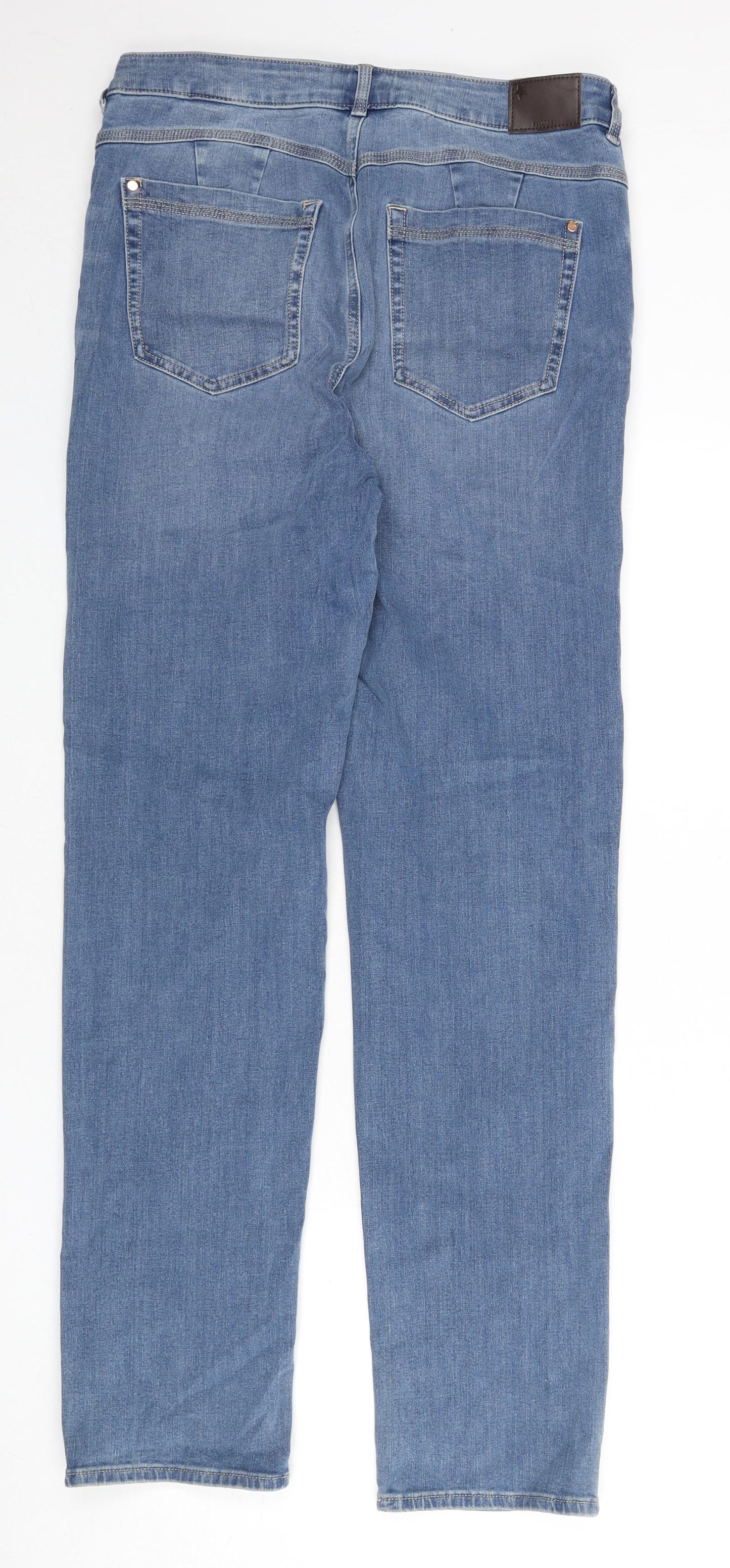 Marks and Spencer Womens Blue Cotton Straight Jeans Size 14 L30 in Regular Zip