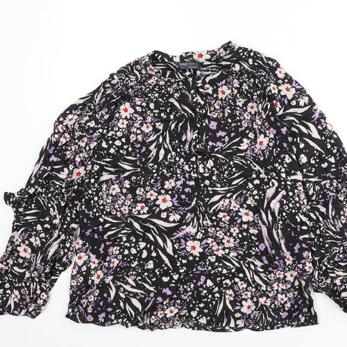 Marks and Spencer Womens Multicoloured Geometric Viscose Basic Blouse Size 8 Round Neck - Sparkle, Flowers