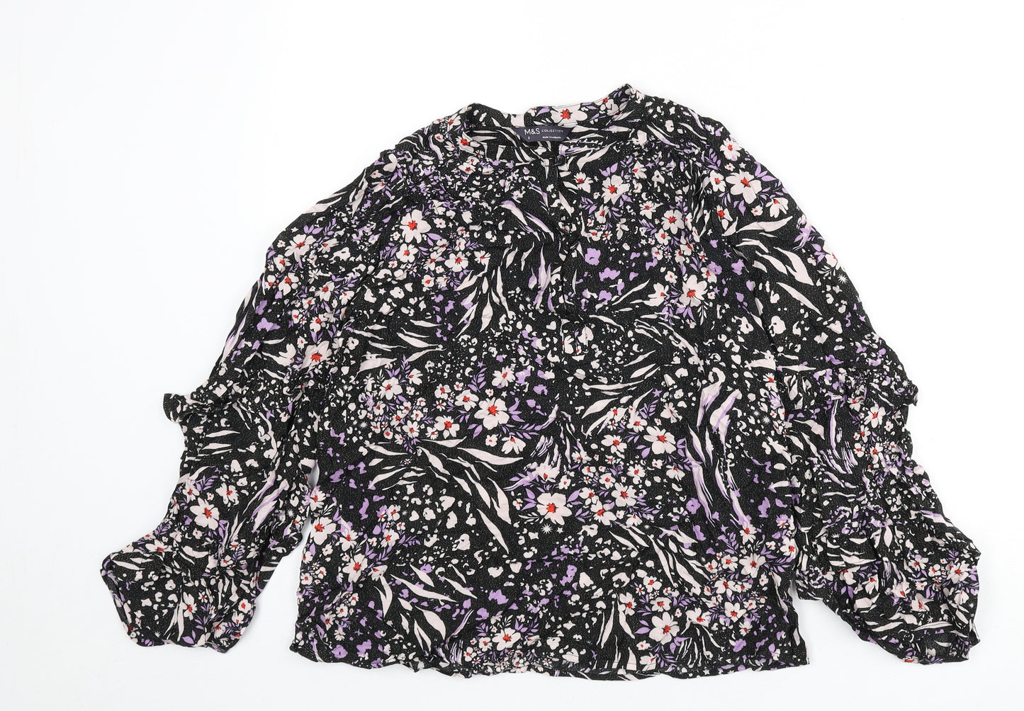 Marks and Spencer Womens Multicoloured Geometric Viscose Basic Blouse Size 8 Round Neck - Sparkle, Flowers