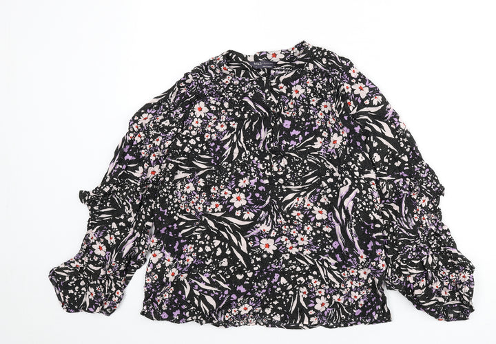 Marks and Spencer Womens Multicoloured Geometric Viscose Basic Blouse Size 8 Round Neck - Sparkle, Flowers