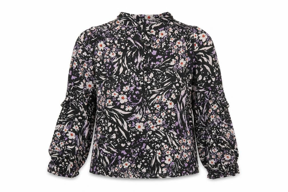 Front view of Marks & Spencer women’s multicoloured geometric viscose basic blouse, size UK 8, round neck - sparkle, flowers