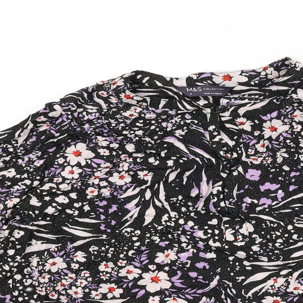 Marks and Spencer Womens Multicoloured Geometric Viscose Basic Blouse Size 8 Round Neck - Sparkle, Flowers