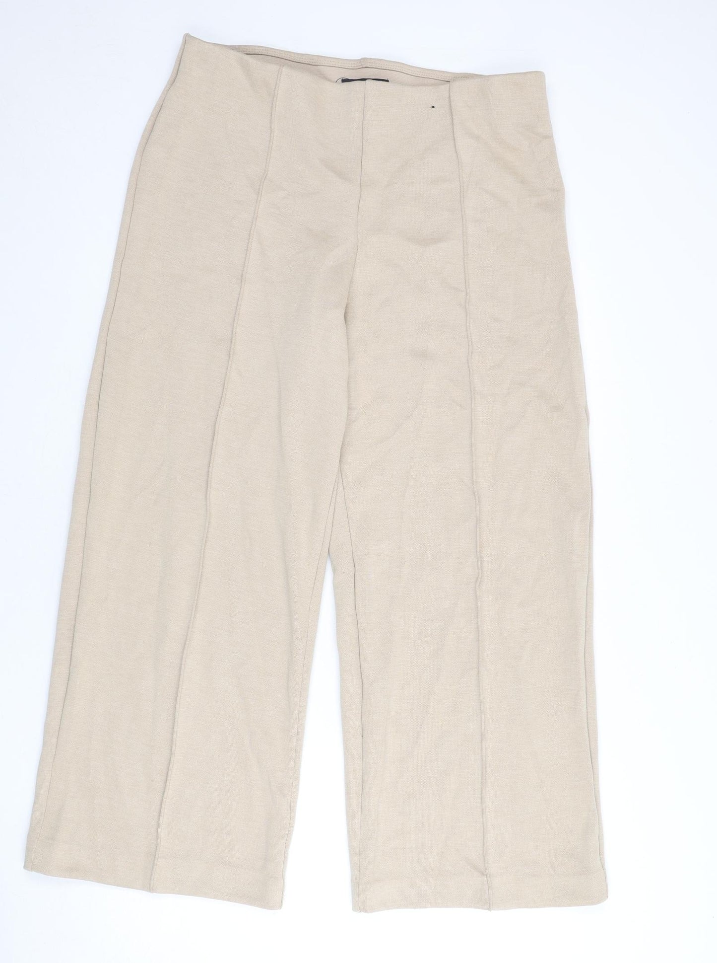 Marks and Spencer Womens Beige Polyester Trousers Size 18 L28 in Regular - Pleat