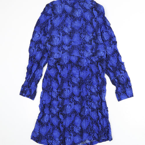 Marks and Spencer Womens Blue Animal Print Viscose Shirt Dress Size 10 Collared Button - Snake Skin Print