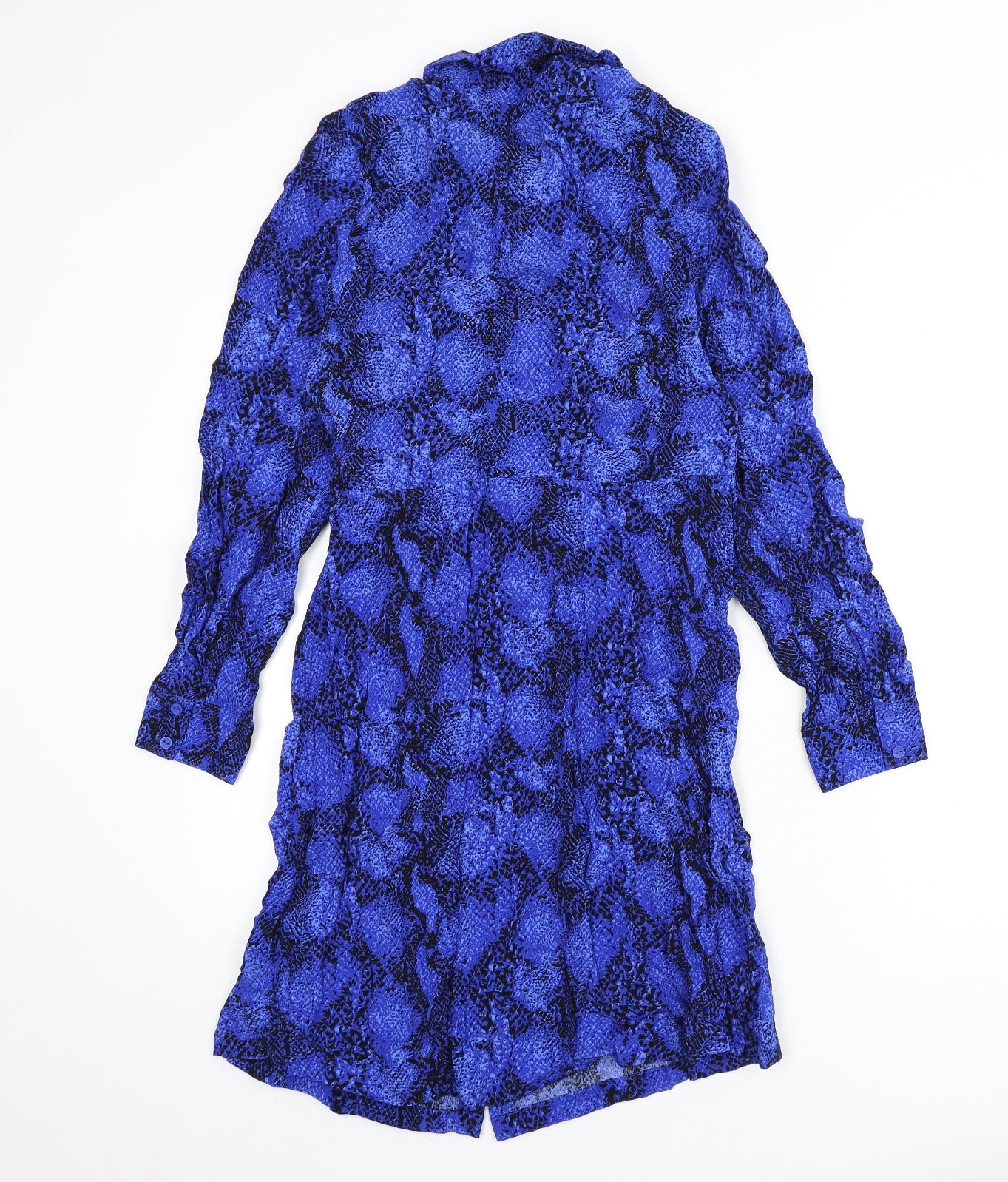 Marks and Spencer Womens Blue Animal Print Viscose Shirt Dress Size 10 Collared Button - Snake Skin Print
