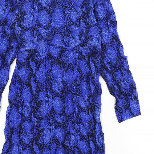 Marks and Spencer Womens Blue Animal Print Viscose Shirt Dress Size 10 Collared Button - Snake Skin Print
