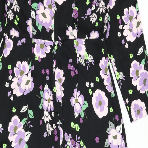 Marks and Spencer Womens Black Floral Polyester A-Line Size 10 Round Neck Zip