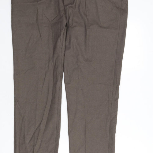 Marks and Spencer Mens Brown Polyester Dress Pants Trousers Size 42 in L33 in Regular Zip