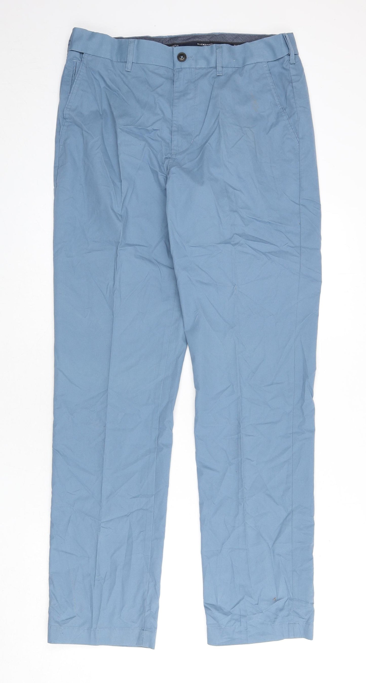 Blue Harbour Mens Blue Cotton Trousers Size 32 in L33 in Regular Zip