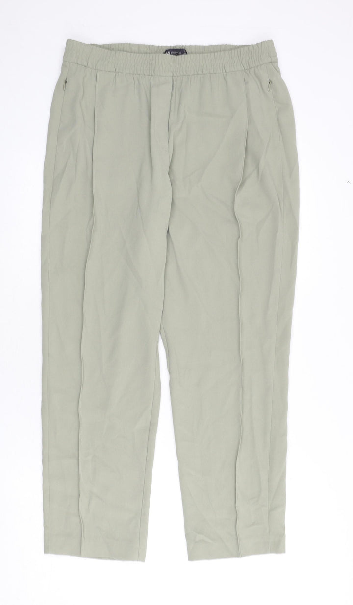 Marks and Spencer Womens Green Polyester Trousers Size 14 L25 in Regular - Pleat