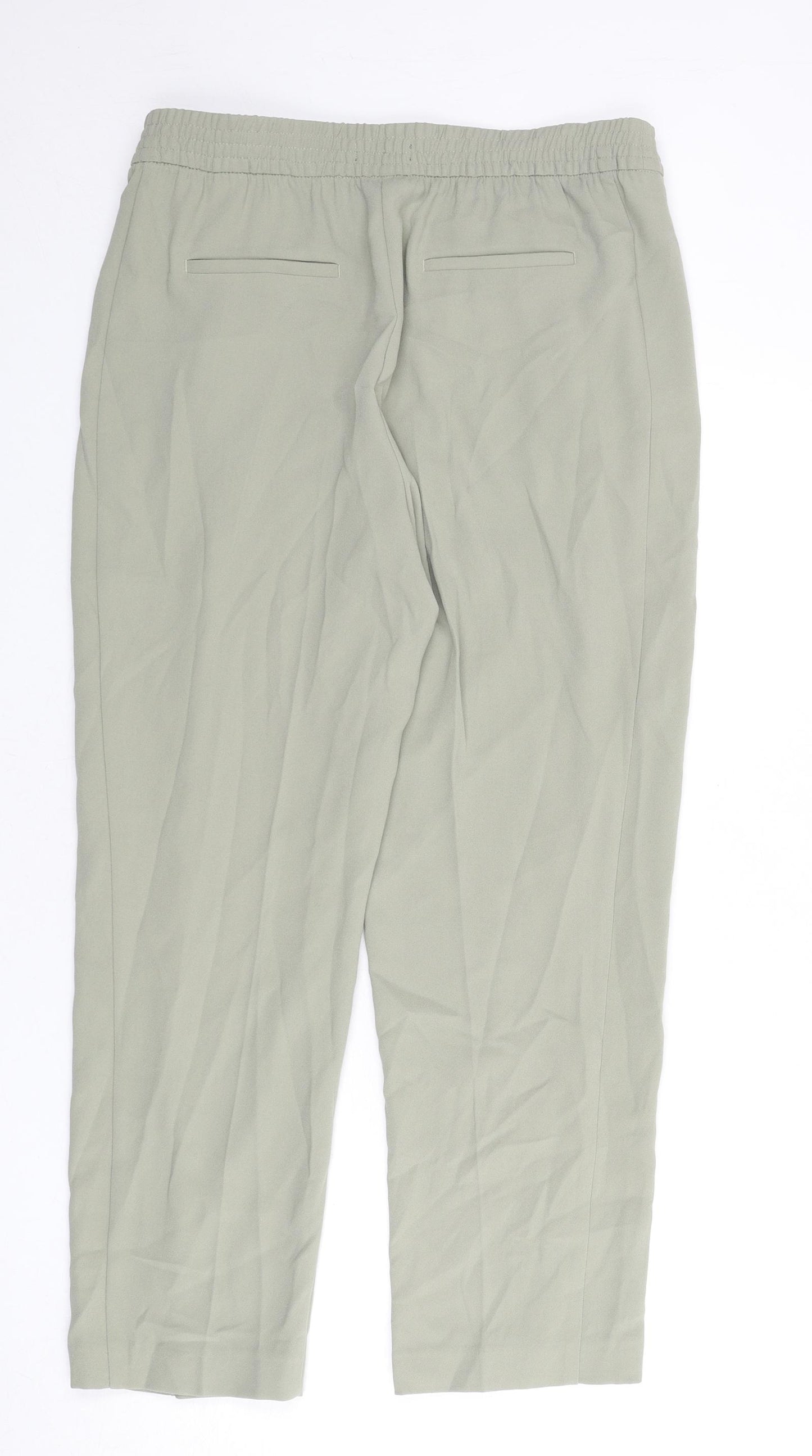 Marks and Spencer Womens Green Polyester Trousers Size 14 L25 in Regular - Pleat