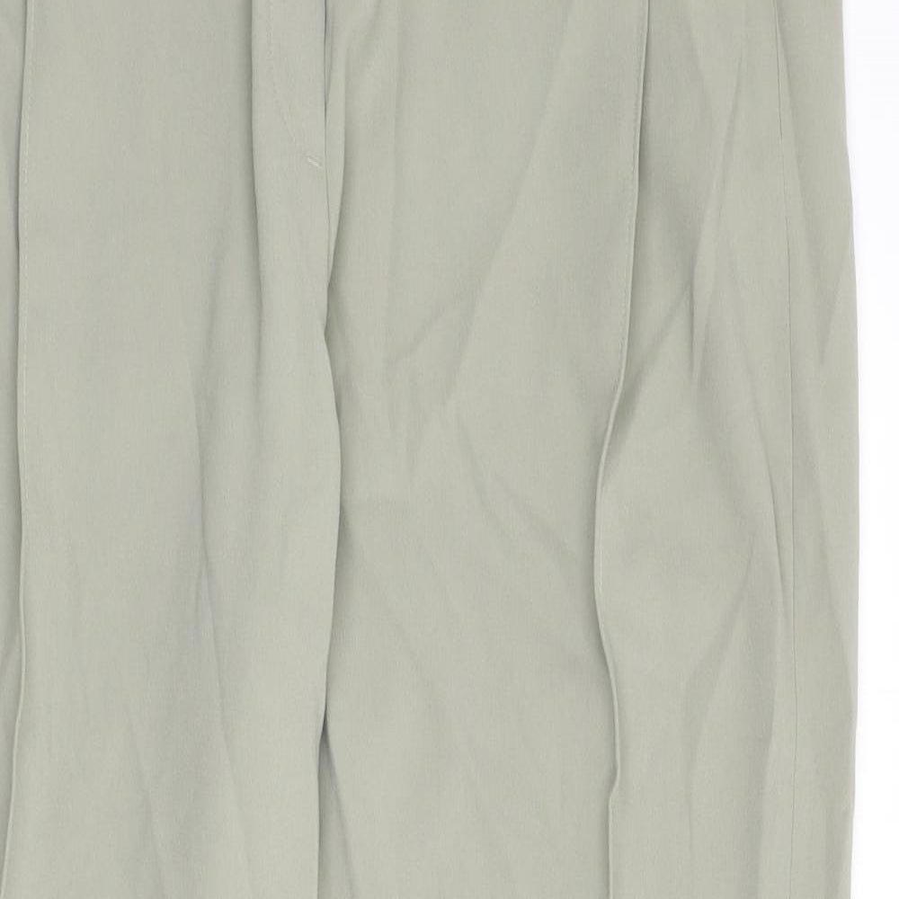 Marks and Spencer Womens Green Polyester Trousers Size 14 L25 in Regular - Pleat