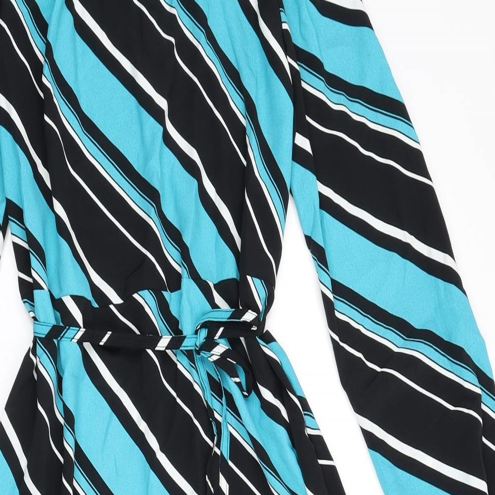 Marks and Spencer Womens Multicoloured Striped Polyester A-Line Size 10 Round Neck Button - Tie Detail