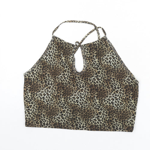 Urban renewal Womens Multicoloured Animal Print Polyester Camisole Tank Size L Round Neck - Leopard Print, Keyhole Cut Out, Cropped