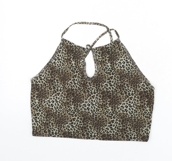 Urban renewal Womens Multicoloured Animal Print Polyester Camisole Tank Size L Round Neck - Leopard Print, Keyhole Cut Out, Cropped