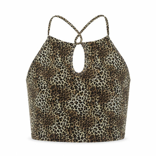 Urban renewal Womens Multicoloured Animal Print Polyester Camisole Tank Size L Round Neck - Leopard Print, Keyhole Cut Out, Cropped
