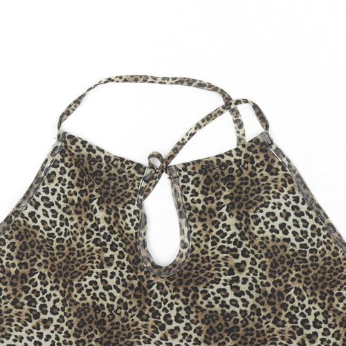 Urban renewal Womens Multicoloured Animal Print Polyester Camisole Tank Size L Round Neck - Leopard Print, Keyhole Cut Out, Cropped