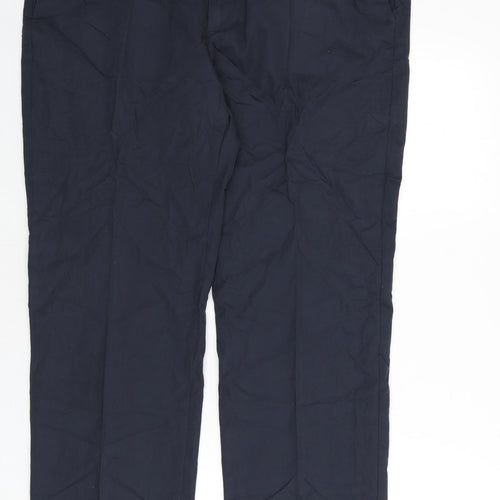 Marks and Spencer Mens Blue Cotton Trousers Size 42 in L31 in Regular Zip