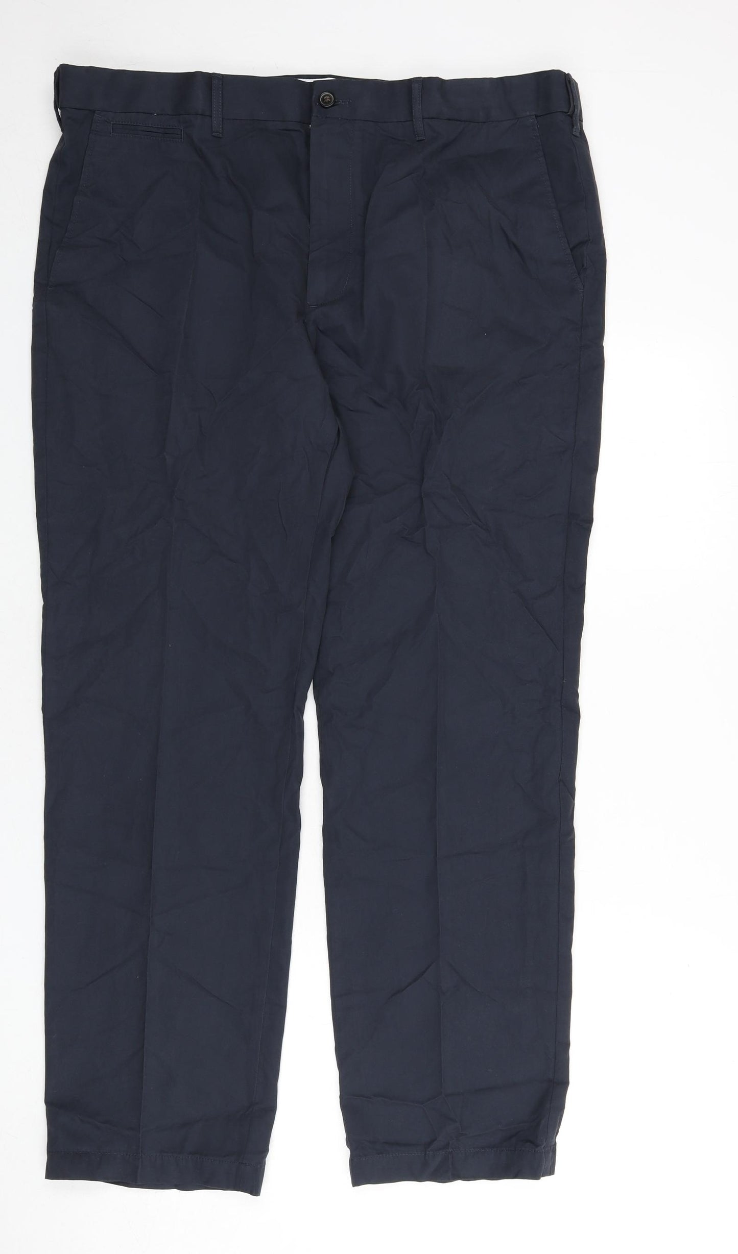 Marks and Spencer Mens Blue Cotton Trousers Size 42 in L31 in Regular Zip