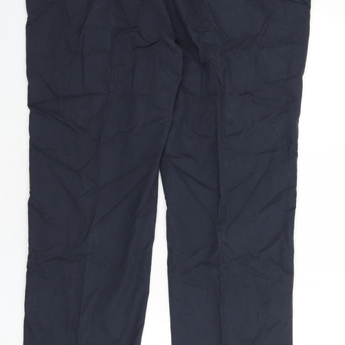 Marks and Spencer Mens Blue Cotton Trousers Size 42 in L31 in Regular Zip