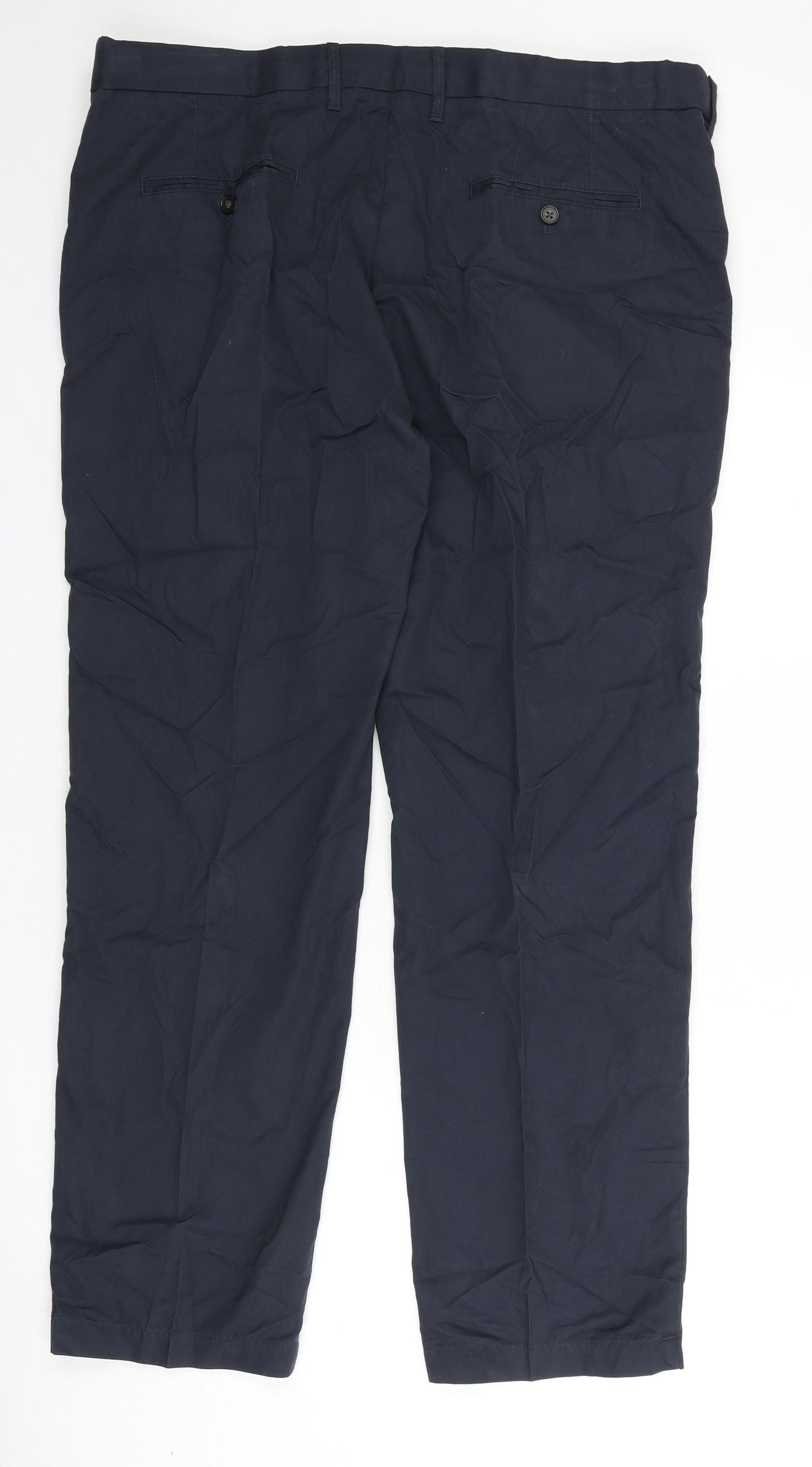 Marks and Spencer Mens Blue Cotton Trousers Size 42 in L31 in Regular Zip