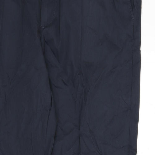Marks and Spencer Mens Blue Cotton Trousers Size 42 in L31 in Regular Zip