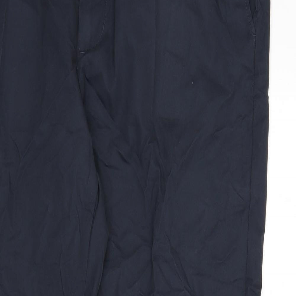 Marks and Spencer Mens Blue Cotton Trousers Size 42 in L31 in Regular Zip