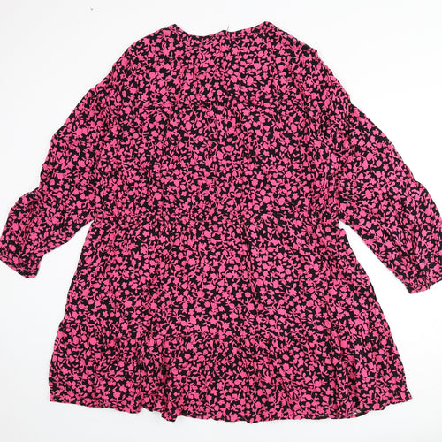 Marks and Spencer Womens Pink Floral Viscose A-Line Size 24 V-Neck Button - Ruffle Detail