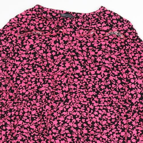 Marks and Spencer Womens Pink Floral Viscose A-Line Size 24 V-Neck Button - Ruffle Detail