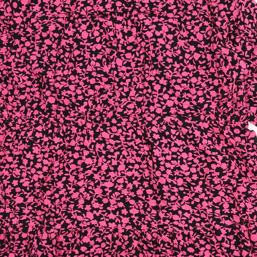 Marks and Spencer Womens Pink Floral Viscose A-Line Size 24 V-Neck Button - Ruffle Detail