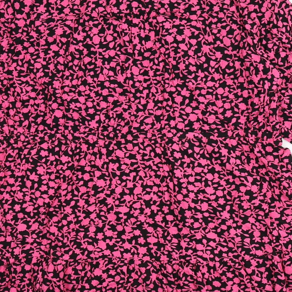 Marks and Spencer Womens Pink Floral Viscose A-Line Size 24 V-Neck Button - Ruffle Detail