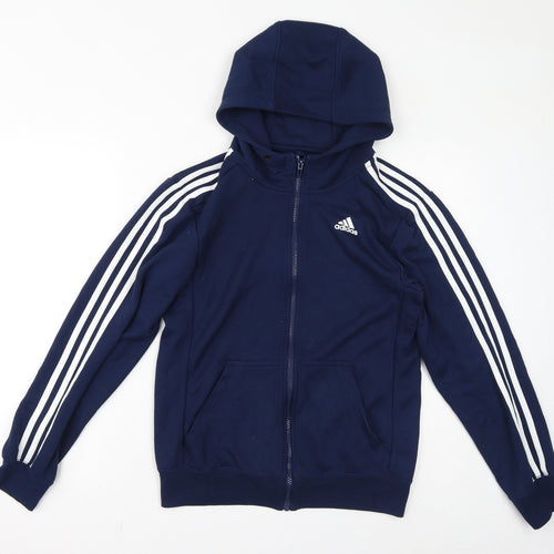 adidas Mens Blue Polyester Full Zip Hoodie Size S - Logo Three Stripes